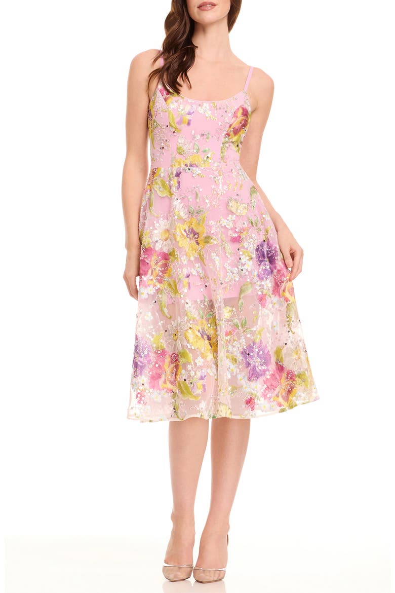Uma Floral Embroidered Fit & Flare Dress, Main, color, LILAC MULTI