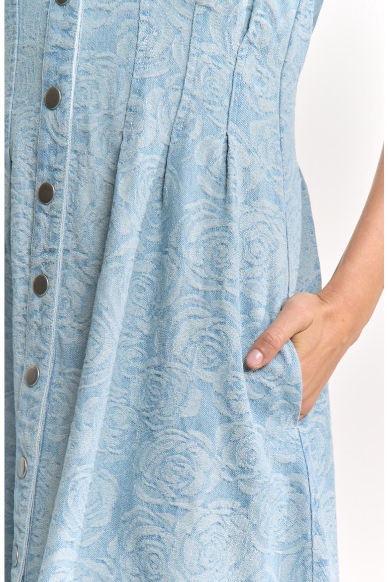 Dominique Floral Sleeveless Denim Midi Dress, Alternate, color, DARK WASH DENIM