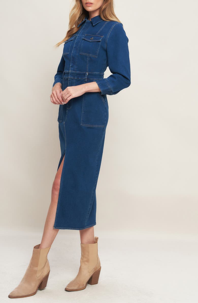 FLYING TOMATO Denim Midi Shirtdress, Alternate, color, Dark Indigo