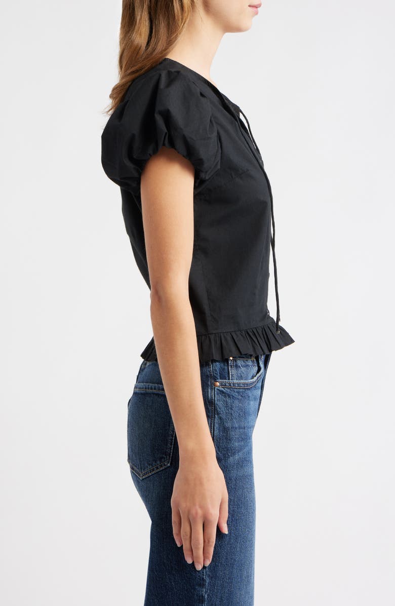 LOVE THE LABEL Iridessa Keyhole Puff Sleeve Cotton Button-Up Top, Alternate, color, Black