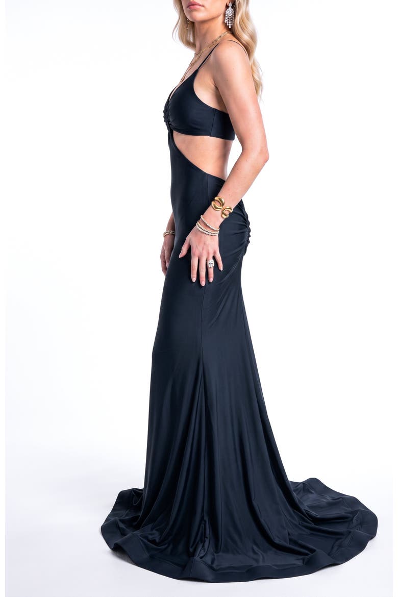 Cutout Ruched Mermaid Evening Gown, Alternate, color, Black