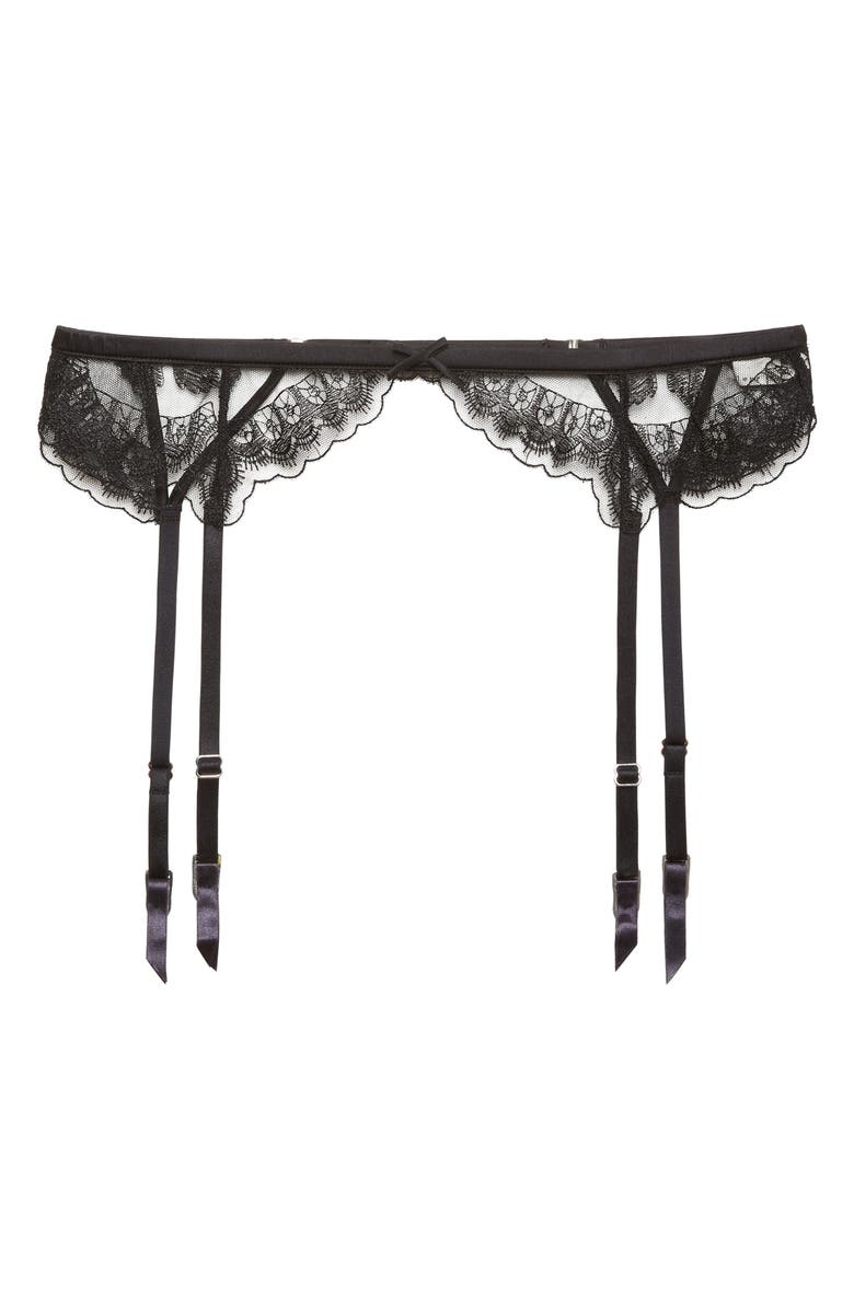 Fleur Du Mal Mila Eyelash Lace Garter Belt, Main, color, Black