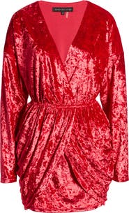 Endless Rose Wrap Front Long Sleeve Crushed Velvet Minidress
