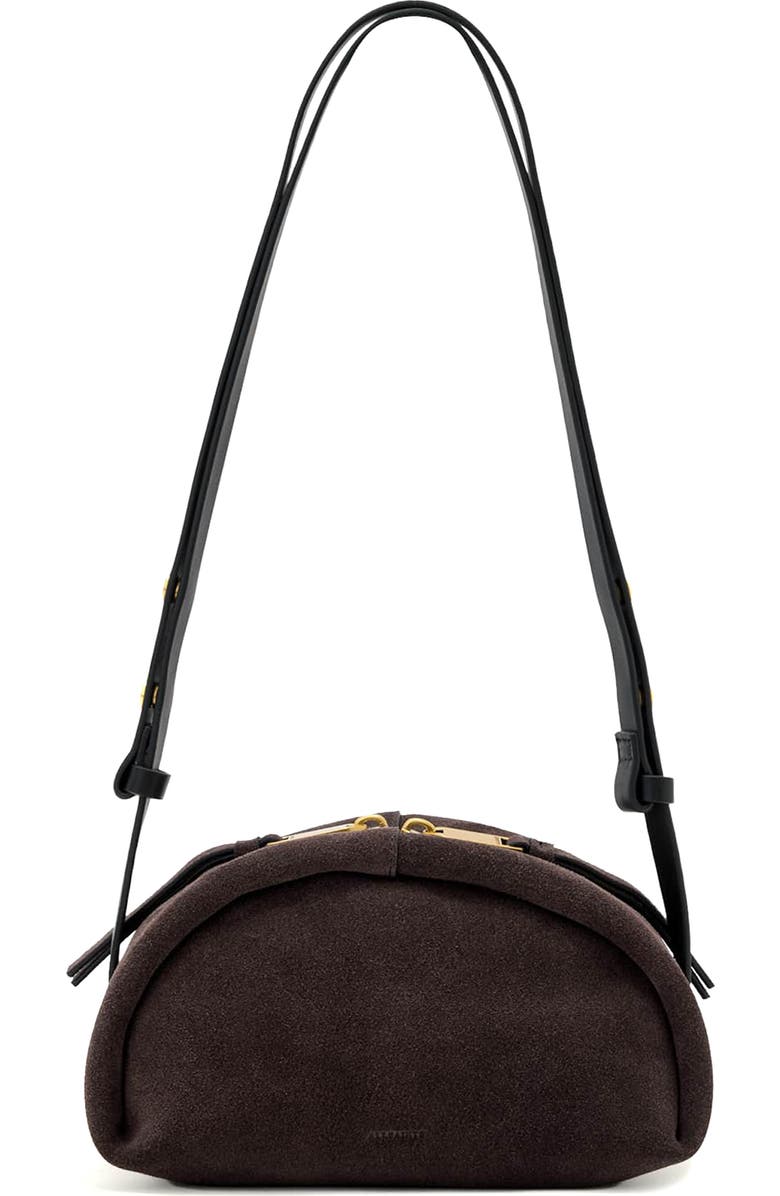 AllSaints Rosalie Arc Suede Crossbody Bag, Main, color, Burnt Umber Red