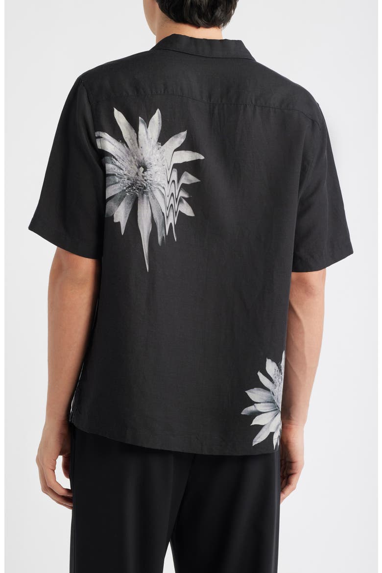 Floraze Floral Graphic Button-Up Camp Shirt, Alternate, color, JET BLACK