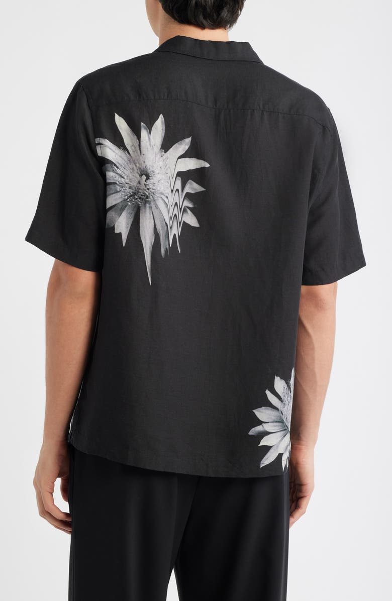 AllSaints Floraze Floral Graphic Button-Up Camp Shirt, Alternate, color, Jet Black
