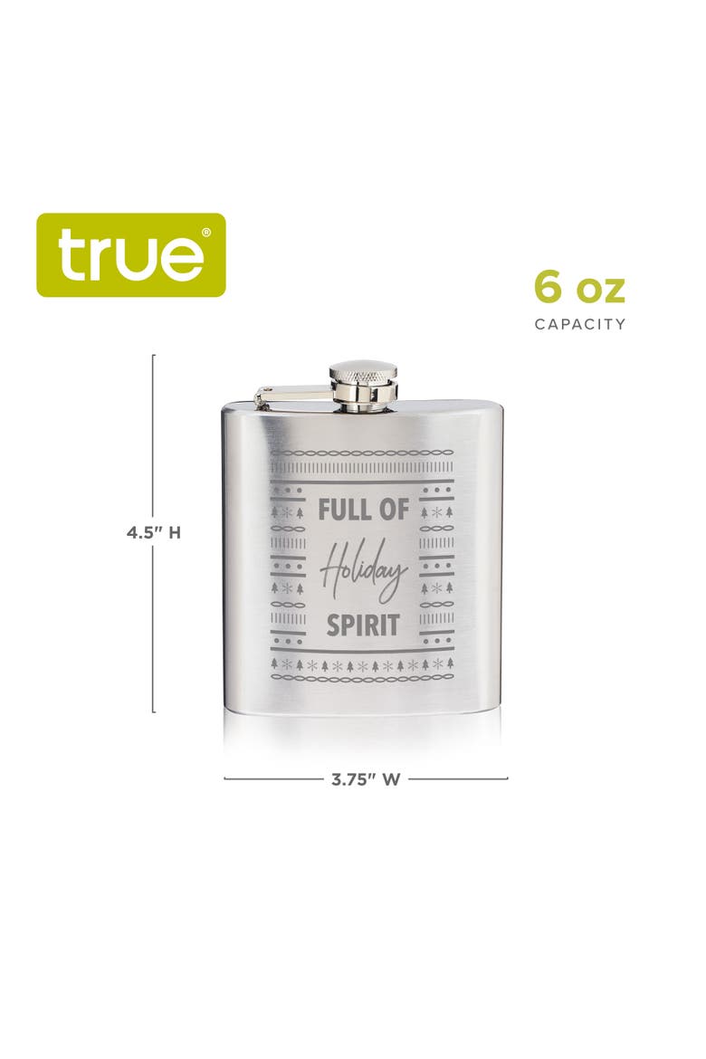 Full of Holiday Spirit Stainless Steel Flask, Alternate, color, Silver