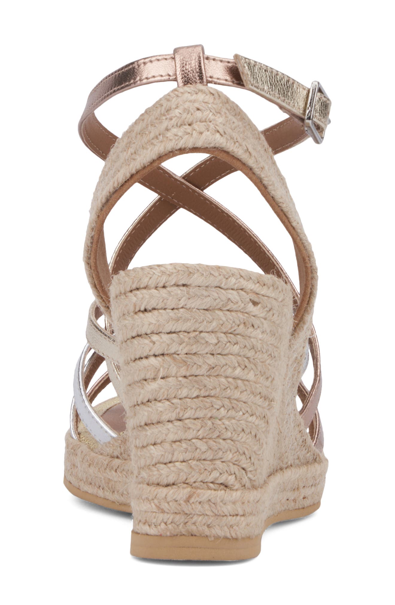 Jenni Water Repellent Ankle Strap Espadrille Platform Wedge Sandal, Alternate, color, PLATINO/ SILVER/ ROSE GOLD