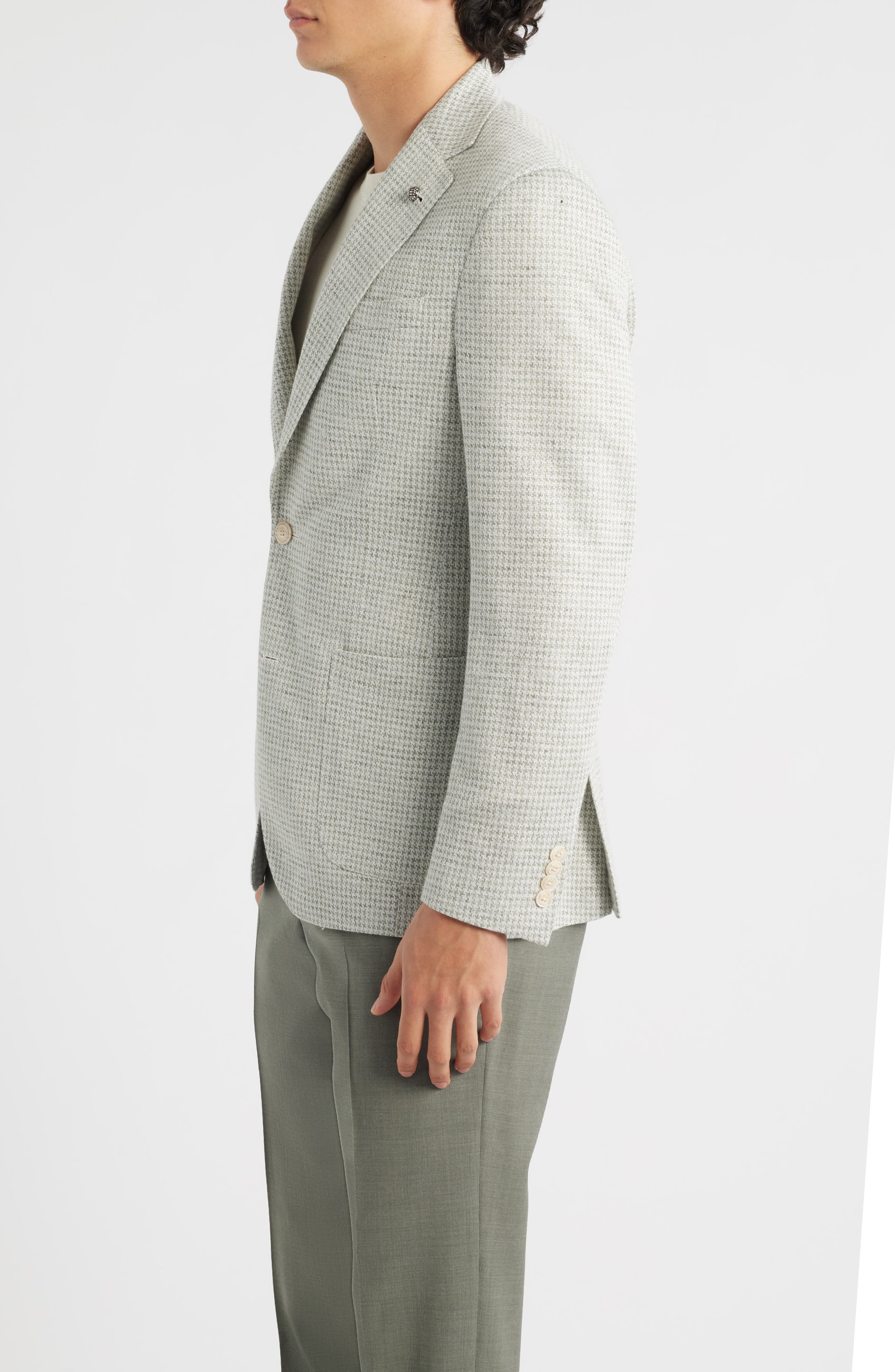 Jack Victor Hampton Cream & Green Houndstooth Knit Linen & Cotton Sport Coat — фото 3