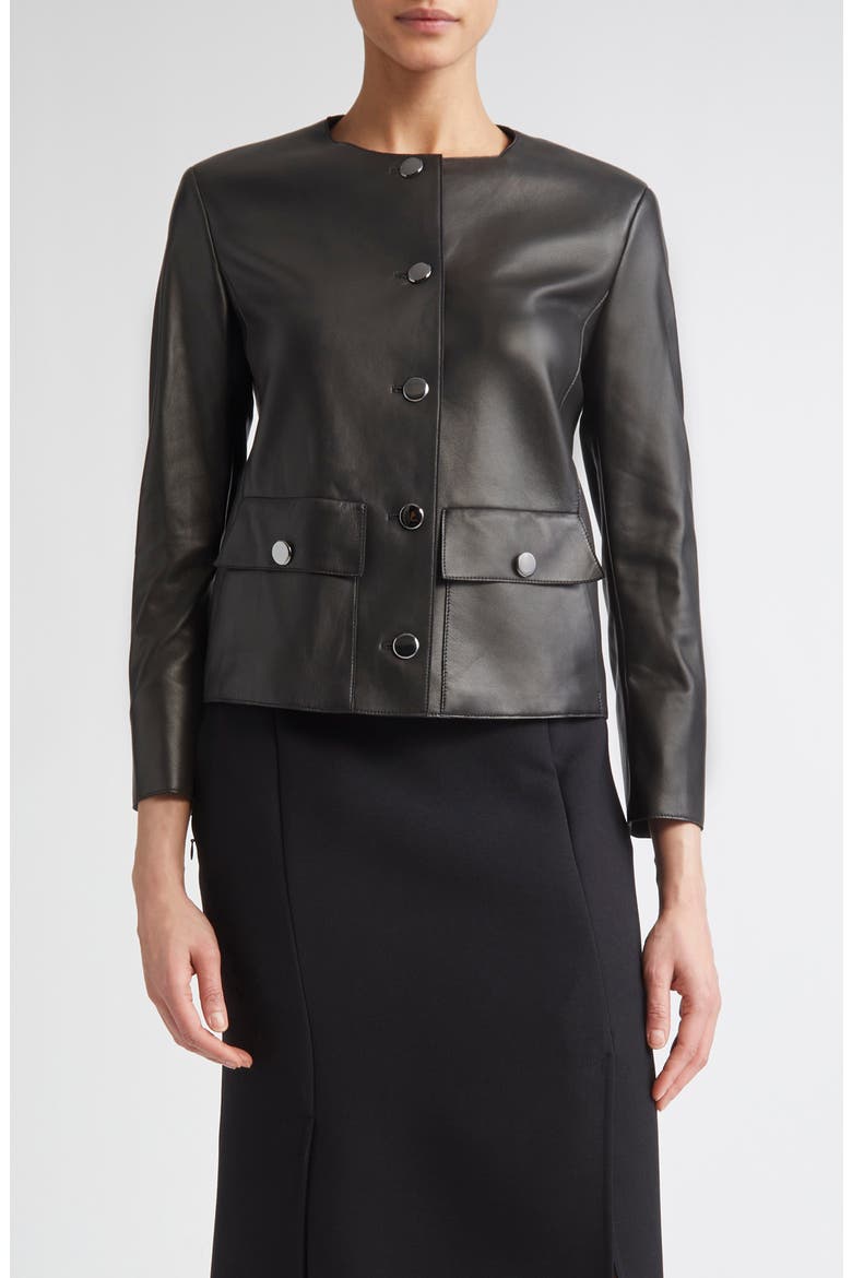 Collarless Lambskin Leather Jacket, Main, color, BLACK