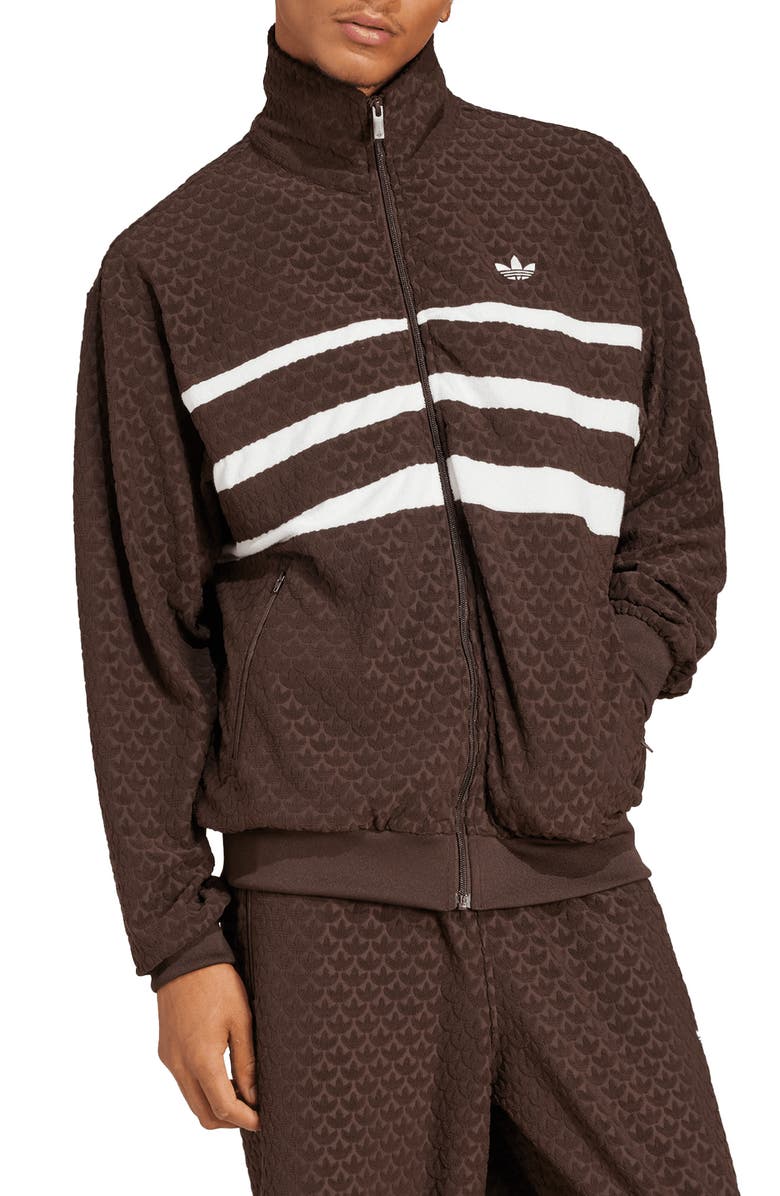 adidas Q12 Monogram Terry Trifoil Track Jacket, Main, color, 