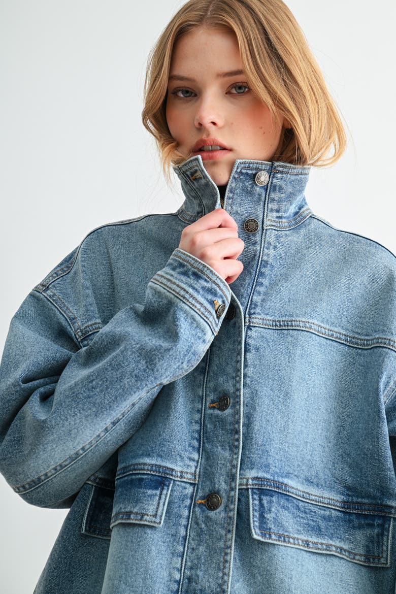 The Heritage Heavyweight Oversized Mock-Neck Denim Jacket, Alternate, color, Medium Wash