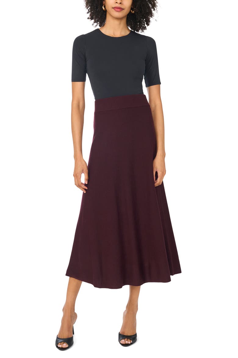 Flared Knit Midi Skirt, Alternate, color, WINETASTING