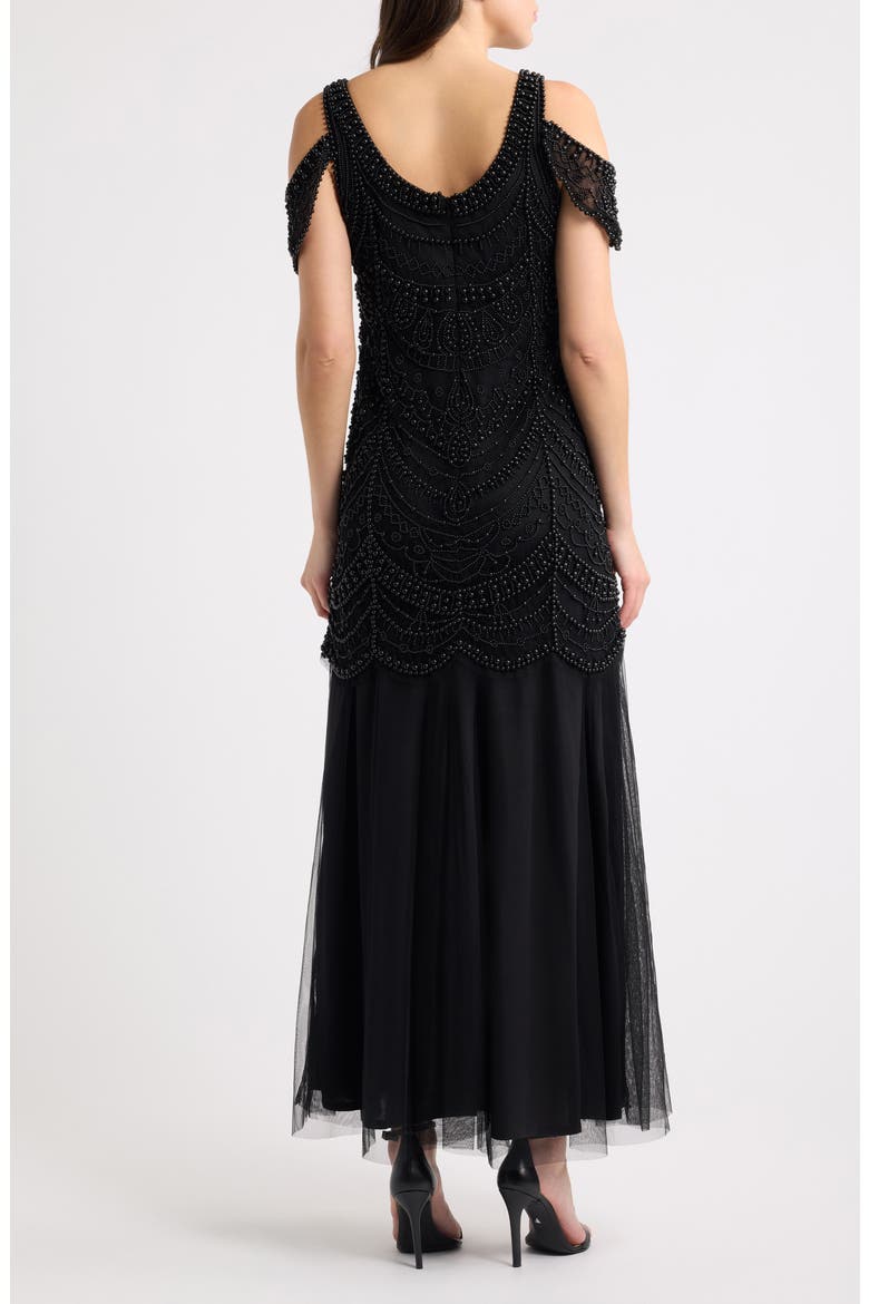 Beaded Cold Shoulder Gown, Alternate, color, BLACK
