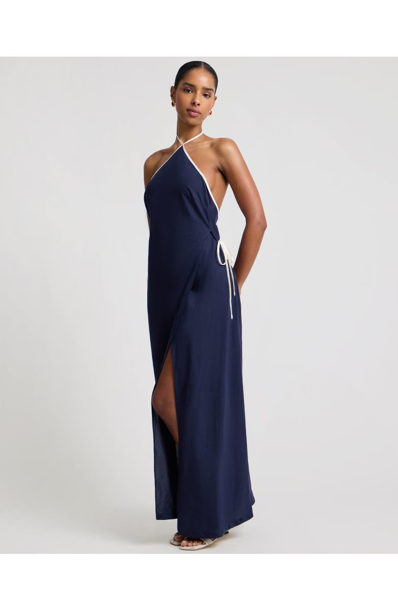 Onia Halter Wrap Dress, Main, color, Noir Navy/Egret