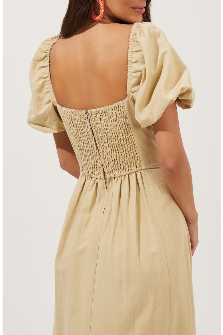 Pleated Bodice Bubble Sleeve Dress, Alternate, color, DUSTY YELLOW