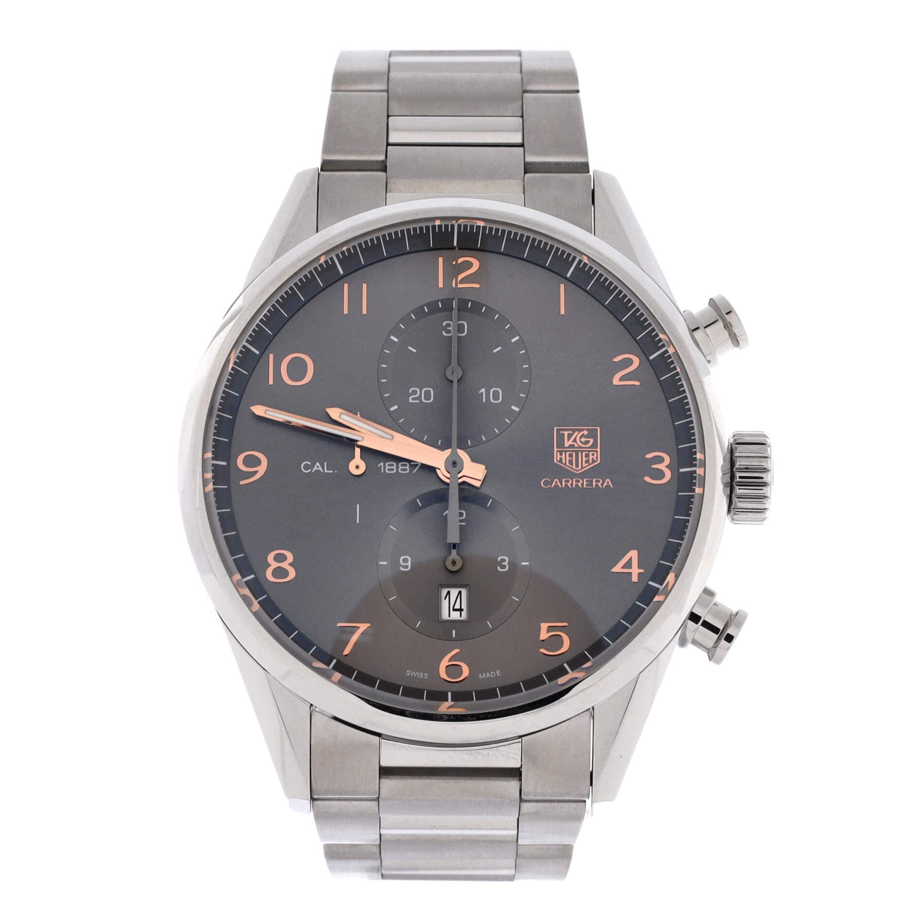 Carrera Calibre 1887 Chronograph Automatic Watch Stainless Steel 43, Main, color, Metallic Silver