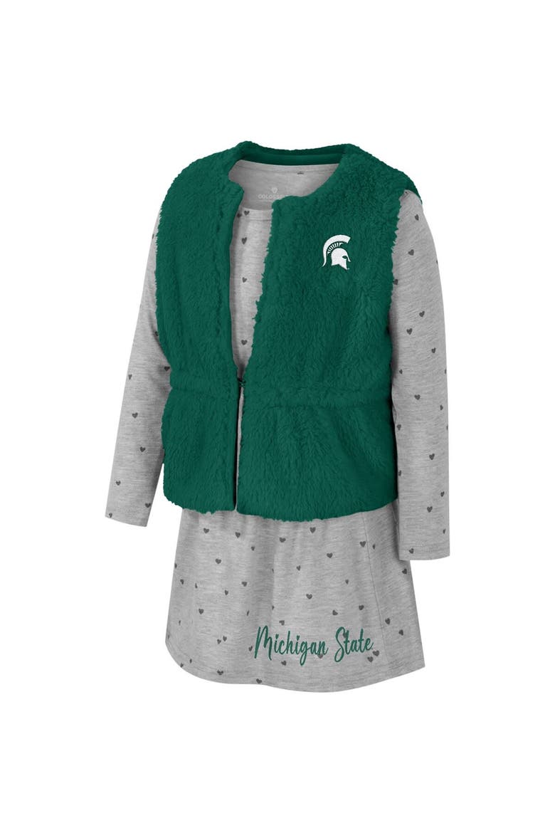 Girls Toddler Colosseum Green Michigan State Spartans Meowing Vest & Dress Set, Alternate, color, Green
