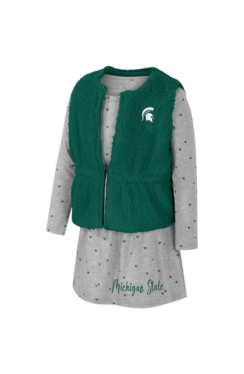 COLOSSEUM Girls Toddler Colosseum Green Michigan State Spartans Meowing Vest & Dress Set, Alternate, color, Green