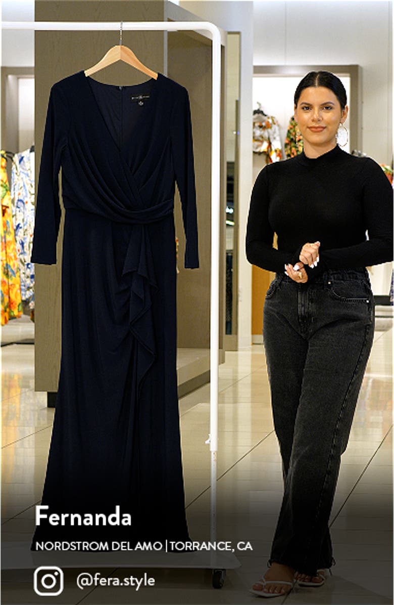 Cascade Ruffle Long Sleeve Stretch Jersey Gown
