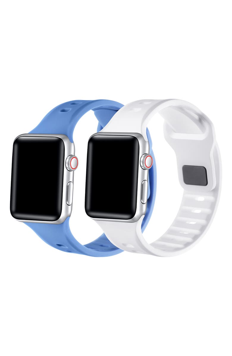 The Posh Tech Assorted 2-Pack Silicone Apple Watch<sup>®</sup> Watchbands, Alternate, color, White/Navy Blue