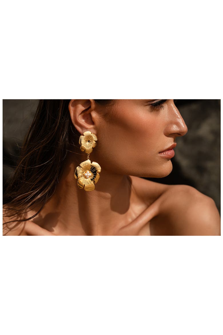 Double Poppy Drop Earrings, Alternate, color, 14K GOLD