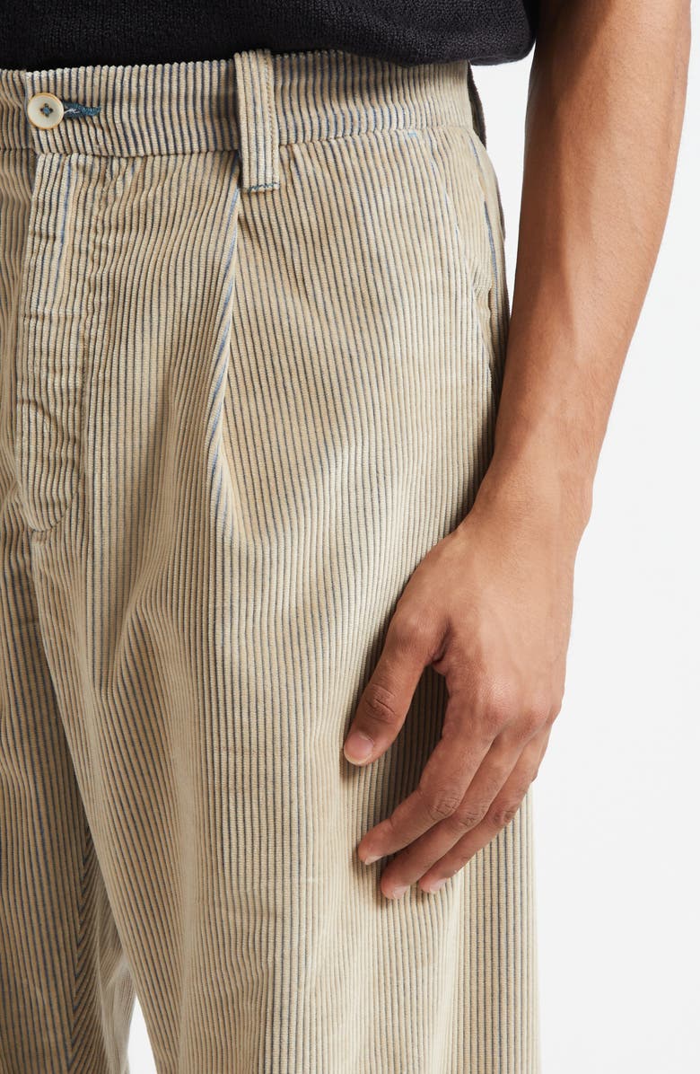 The Elder Statesman Pleated Corduroy Trousers, Alternate, color, Silver/ Camel