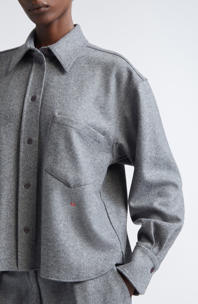 Victoria Beckham Long Sleeve Wool & Cashmere Crop Button-Up Shirt, Alternate, color, Medium Grey Melange