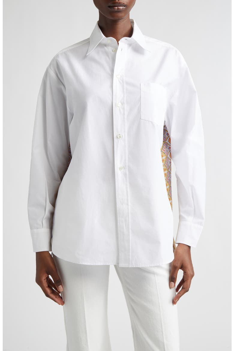 Print Back Relaxed Fit Cotton Button-Up Shirt, Main, color, WHITE/ PALE BLUE MULTI PRINT