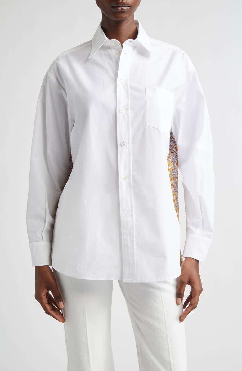 Etro Print Back Relaxed Fit Cotton Button-Up Shirt, Main, color, White/ Pale Blue Multi Print