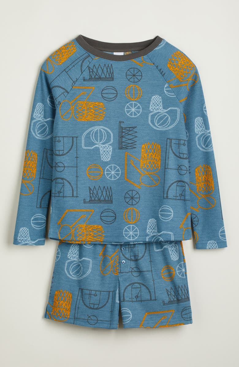 Nordstrom Kids' Two-Piece Henley Short Pajamas, Main, color, Blue Sports Court