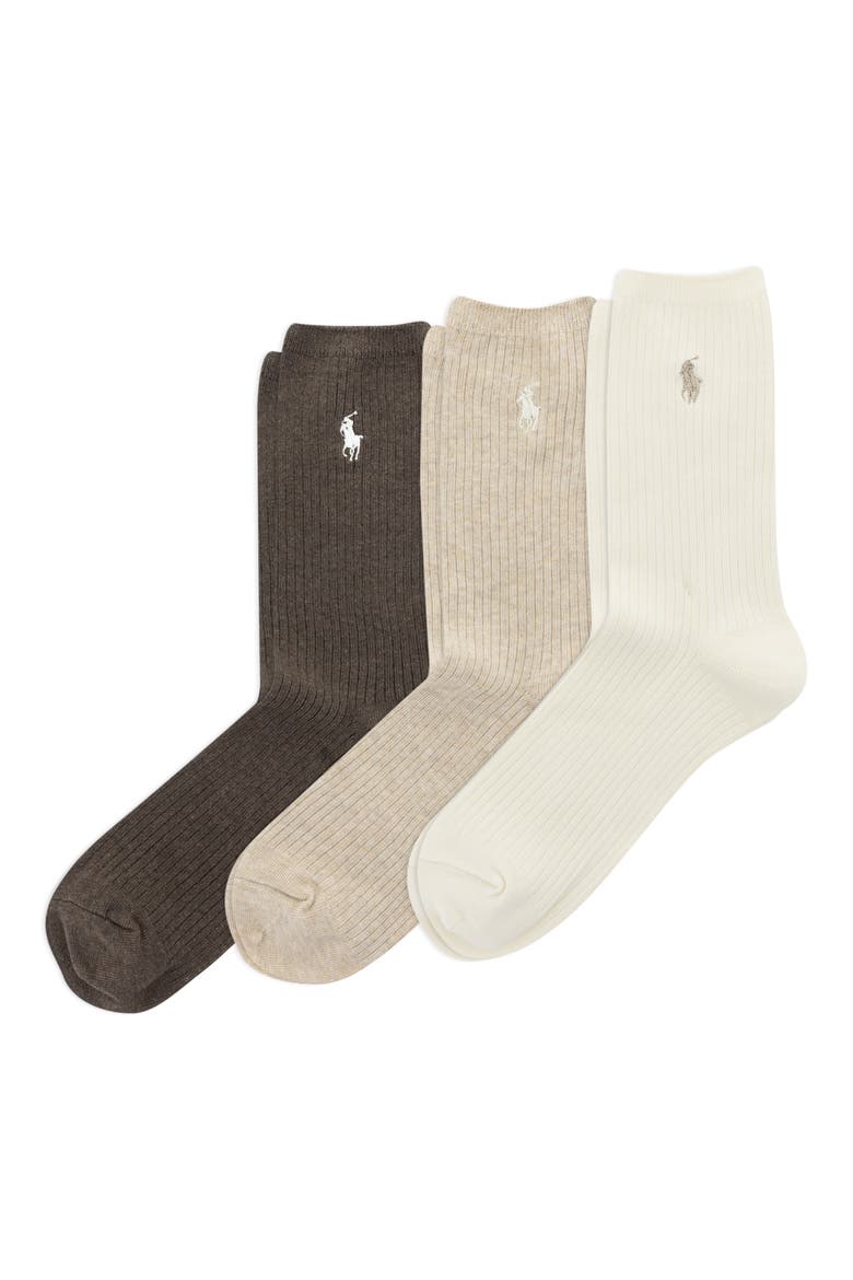 3-Pack Rib Crew Socks, Main, color, IVORY