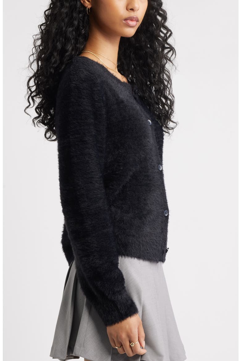 Fuzzy Scoop Neck Cardigan, Alternate, color, BLACK