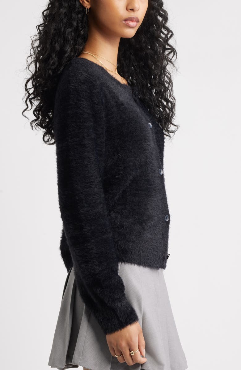 BP. Fuzzy Scoop Neck Cardigan, Alternate, color, Black