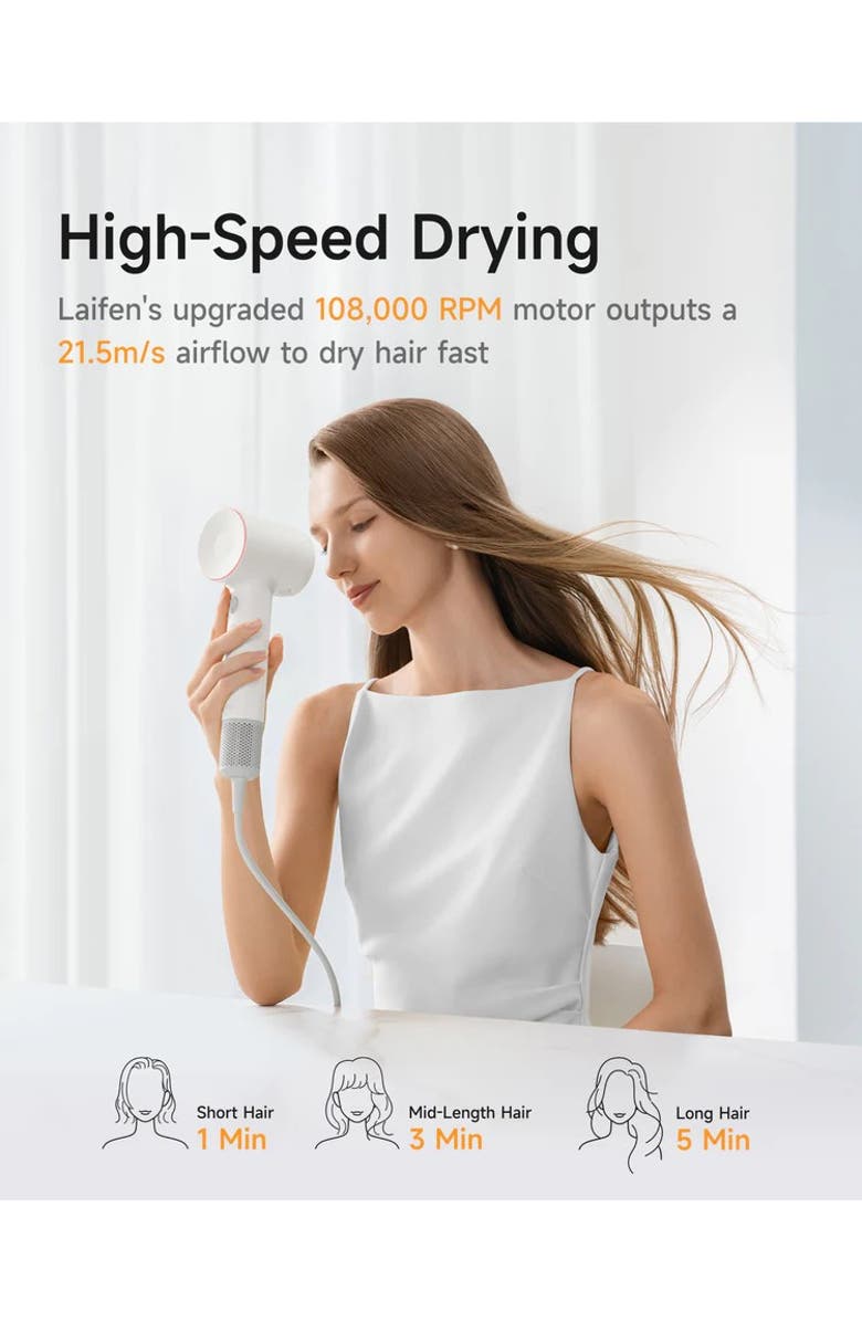 Laifen SE2 Swift Hair Dryer with 3 Nozzles, Alternate, color, White
