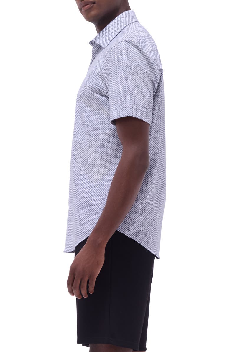 Bugatchi Miles OoohCotton<sup>®</sup> Seigaiha Print Short Sleeve Button-Up Shirt, Alternate, color, Platinum