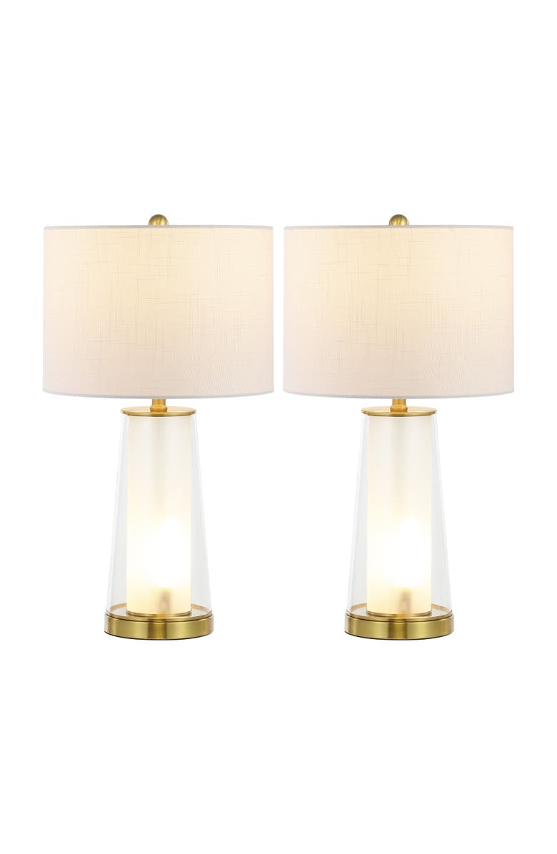 JONATHAN Y Tryon 26" Modern Minimalist Glass/Iron Nightlight LED Table Lamp, Main, color, Clear/Brass Gold