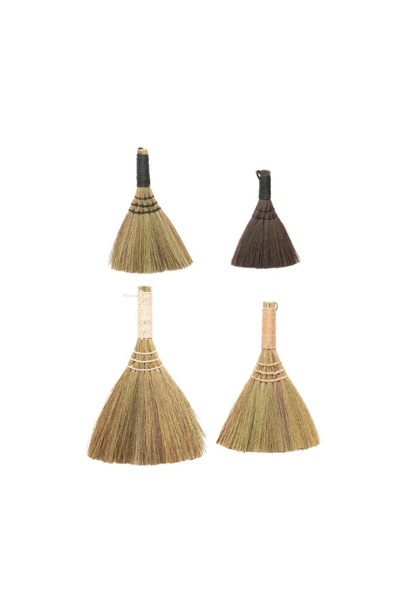 Storied Home Whisk Brooms with Yarn Wrapped Handles, Multi Color Neutrals, Set of 4, Main, color, 