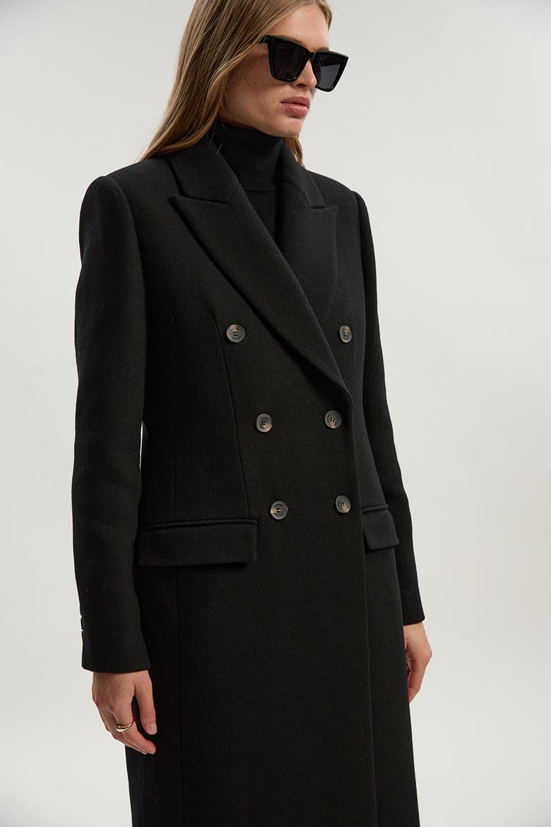 Petite Double Breasted Midi Coat, Alternate, color, Black