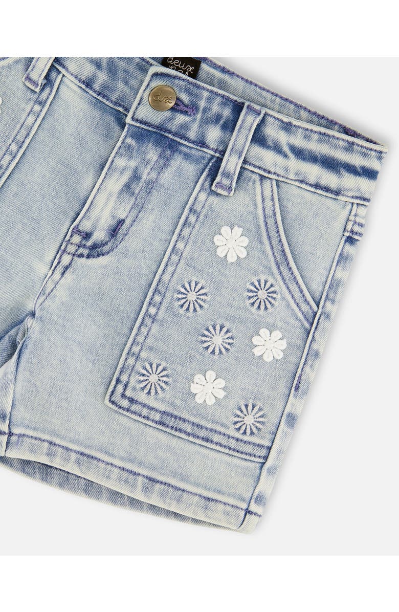 Deux par Deux Embroidered Daisies Denim Shorts, Alternate, color, Light Blue Denim