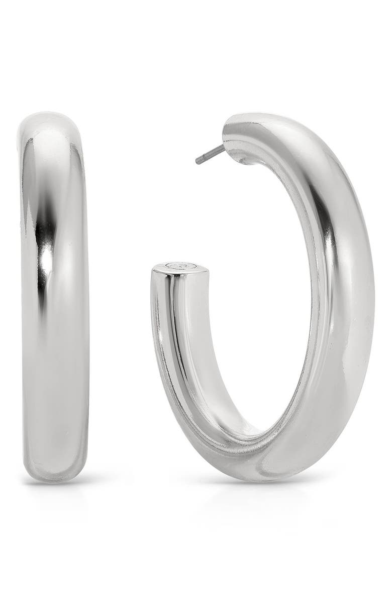 Ettika Medium Thick Classic Hoop Earrings, Alternate, color, Rhodium