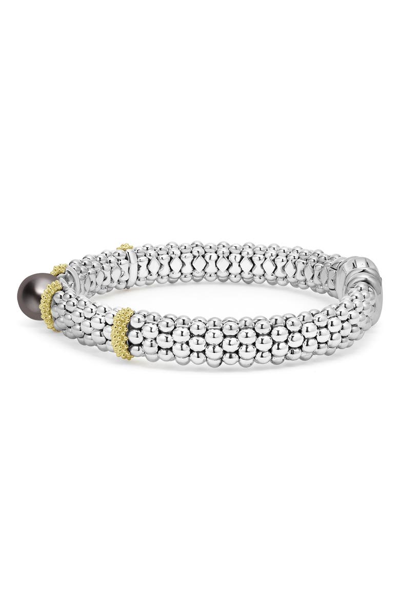 LAGOS Luna Black Tahitian Pearl Station Bracelet, Alternate, color, Silver