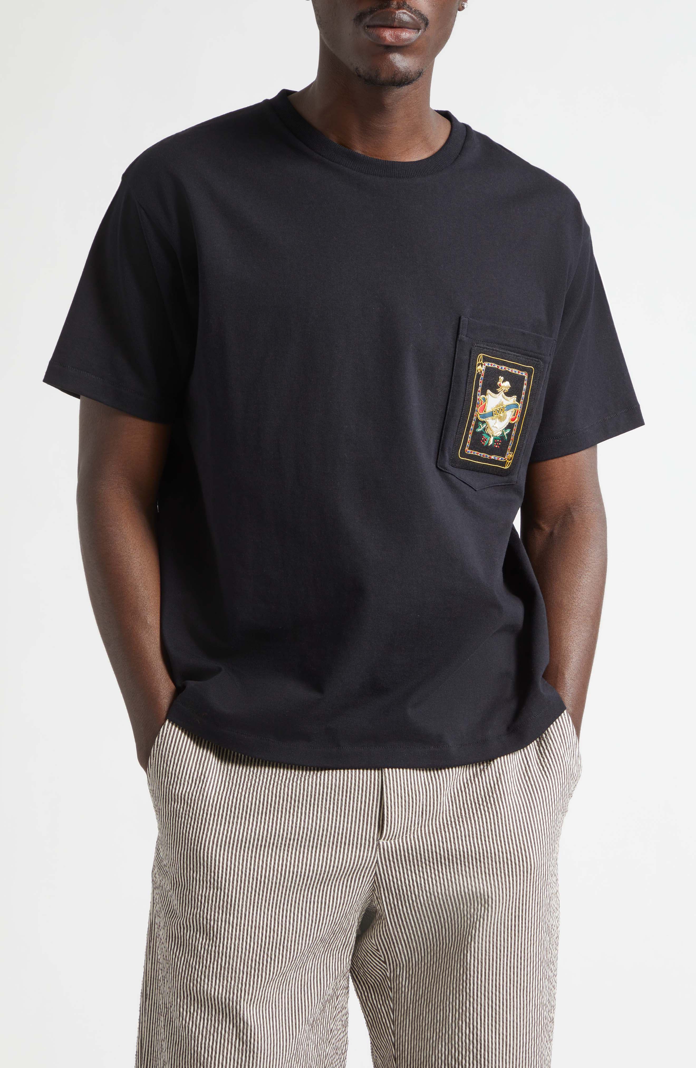Bullion Card Embroidered Cotton Pocket T-Shirt