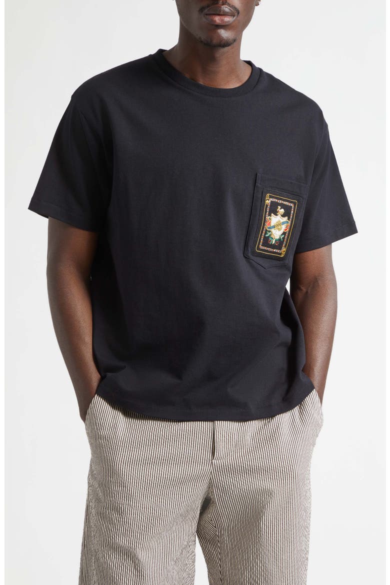 Bullion Card Embroidered Cotton Pocket T-Shirt, Main, color, BLACK