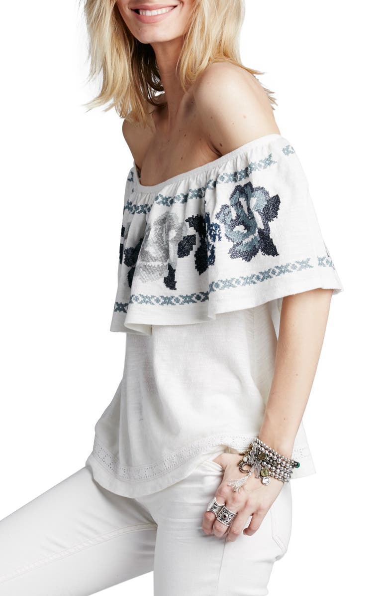 Free People 'To the Left' Embroidered Off the Shoulder Top, Main, color,