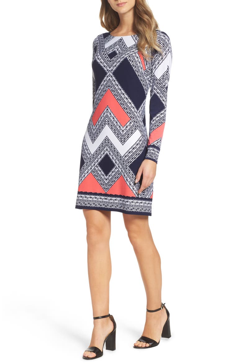 Crepe Shift Dress, Main, color, NAVY MULTI