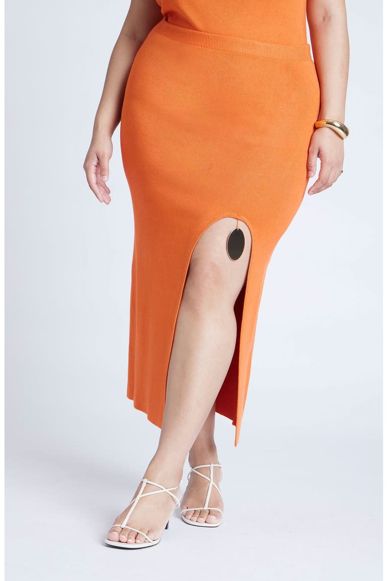 Knit Skirt With Slit And Hardware, Main, color, HARVEST PUMPKIN