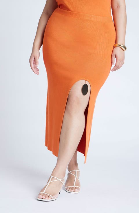 Knit Skirt With Slit And Hardware