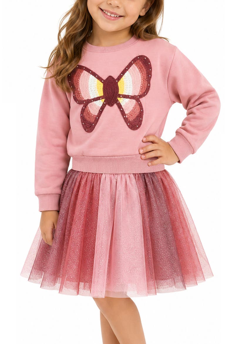 Kids' Crochet Butterfly Top & Tulle Skirt 2-Piece Set, Alternate, color, MARSALA