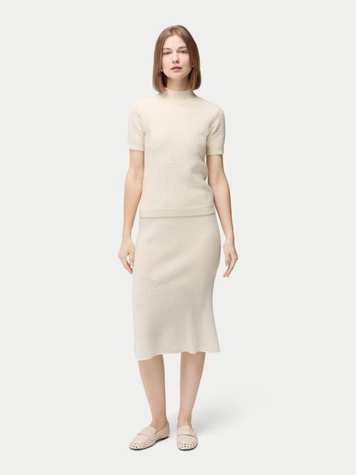 Gobi Mongolian Cashmere Short-sleeve Textured Cashmere Top In Off White